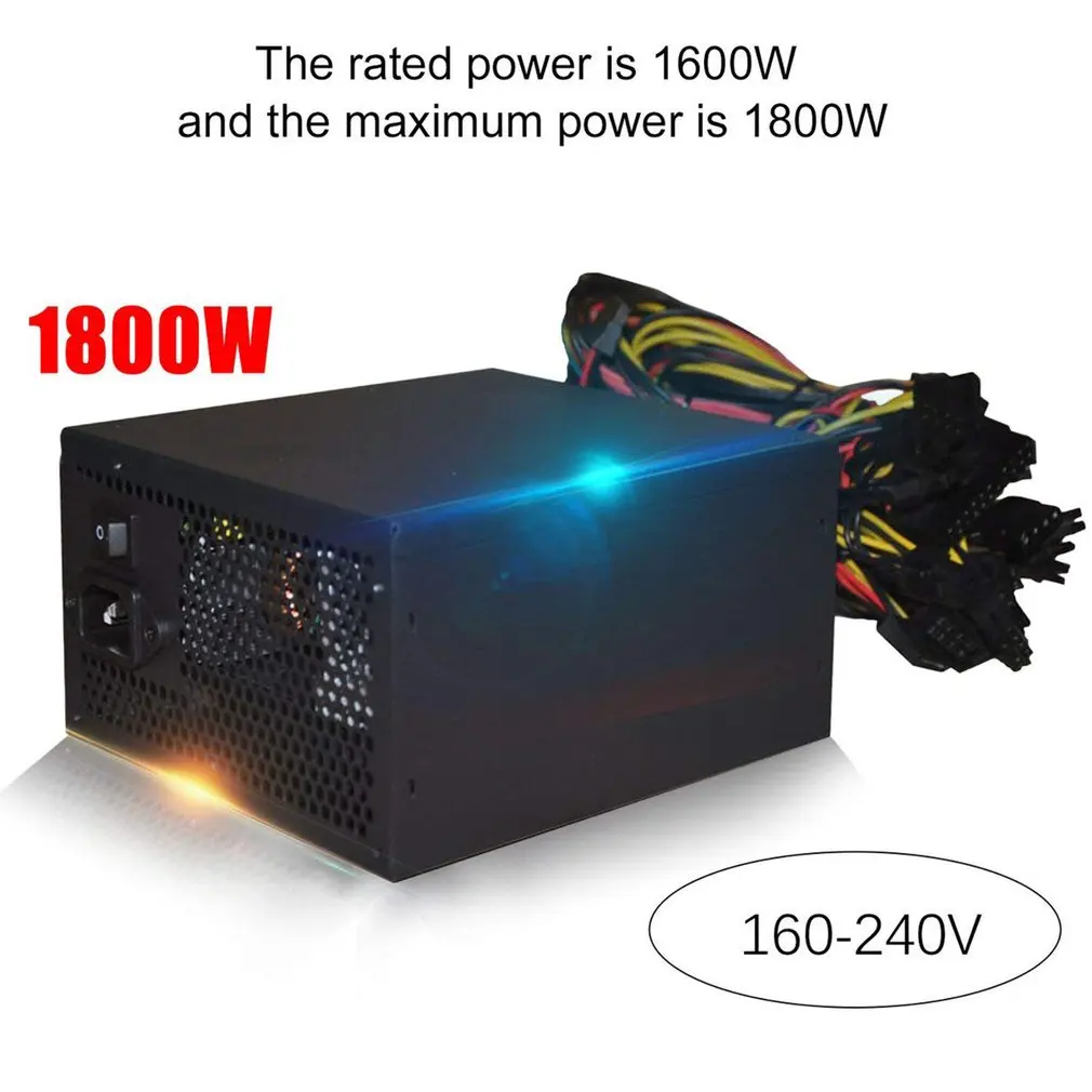 

1PCS 1800W ATX Modular Mining PC Power Supply Supports 6 Graphics Card 160-240V Power Supply Mining Machine Support