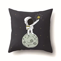 cartoon astronaut series cushion cover polyester black pillow covers outer space decorative for sofa bedroom living room decor