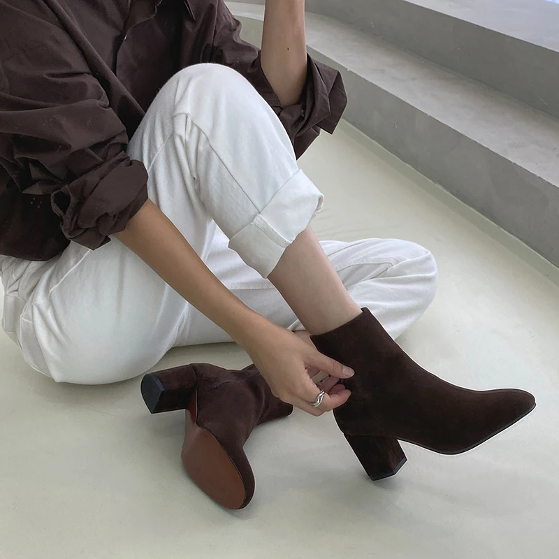 

2020 Autumn Short Boots Women Shoes Woman Square Head Thick Heel Boots Fashion Women Ankle Boots Casual Female Shoes Size 33-42