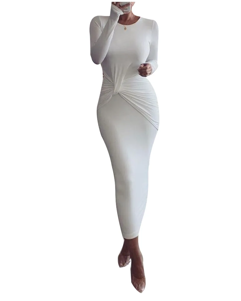 Женское длинное платье-футляр с длинным рукавом и узлом | Женская одежда