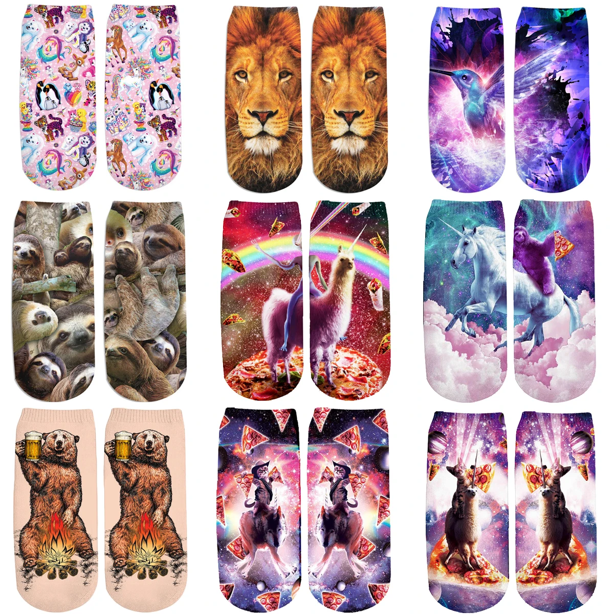 Bear/ Sloth/ Lion/ Cat 3d All Over Printed Cute Cotton Short Ankle Socks For Women Ladies Casual Short Sock