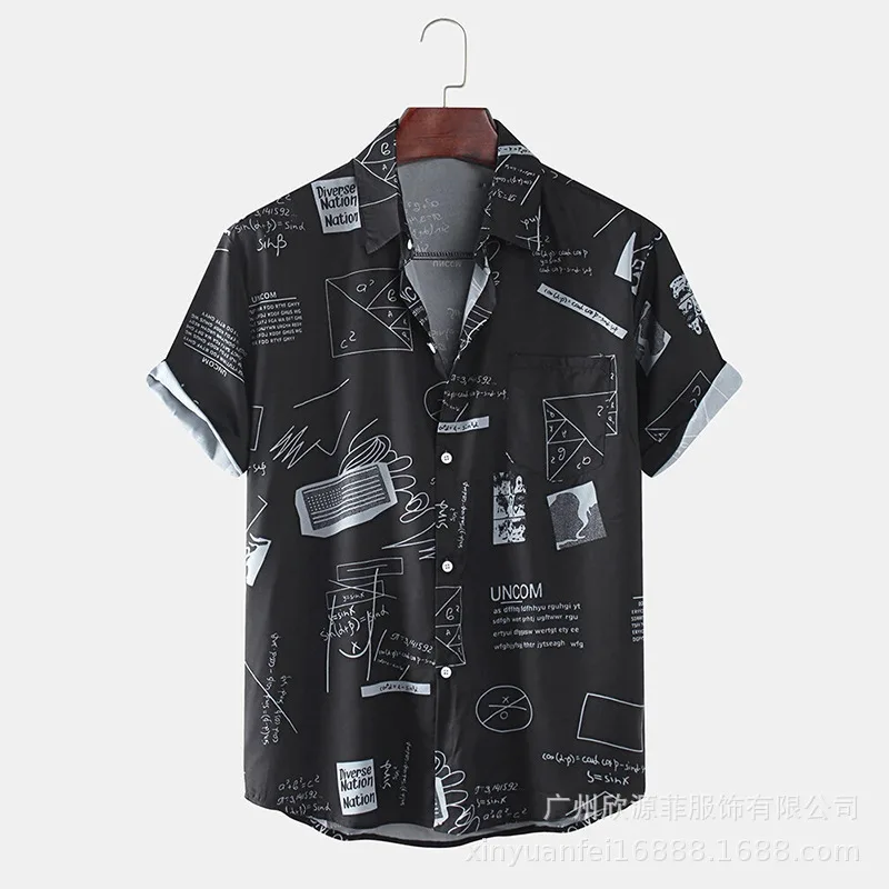 

Men Shirts 2021 Fashion Vintage Newspaper Print Mens 65% Cotton Casual Holiday Short Sleeve Shirts For Men Hawaiian Shirt