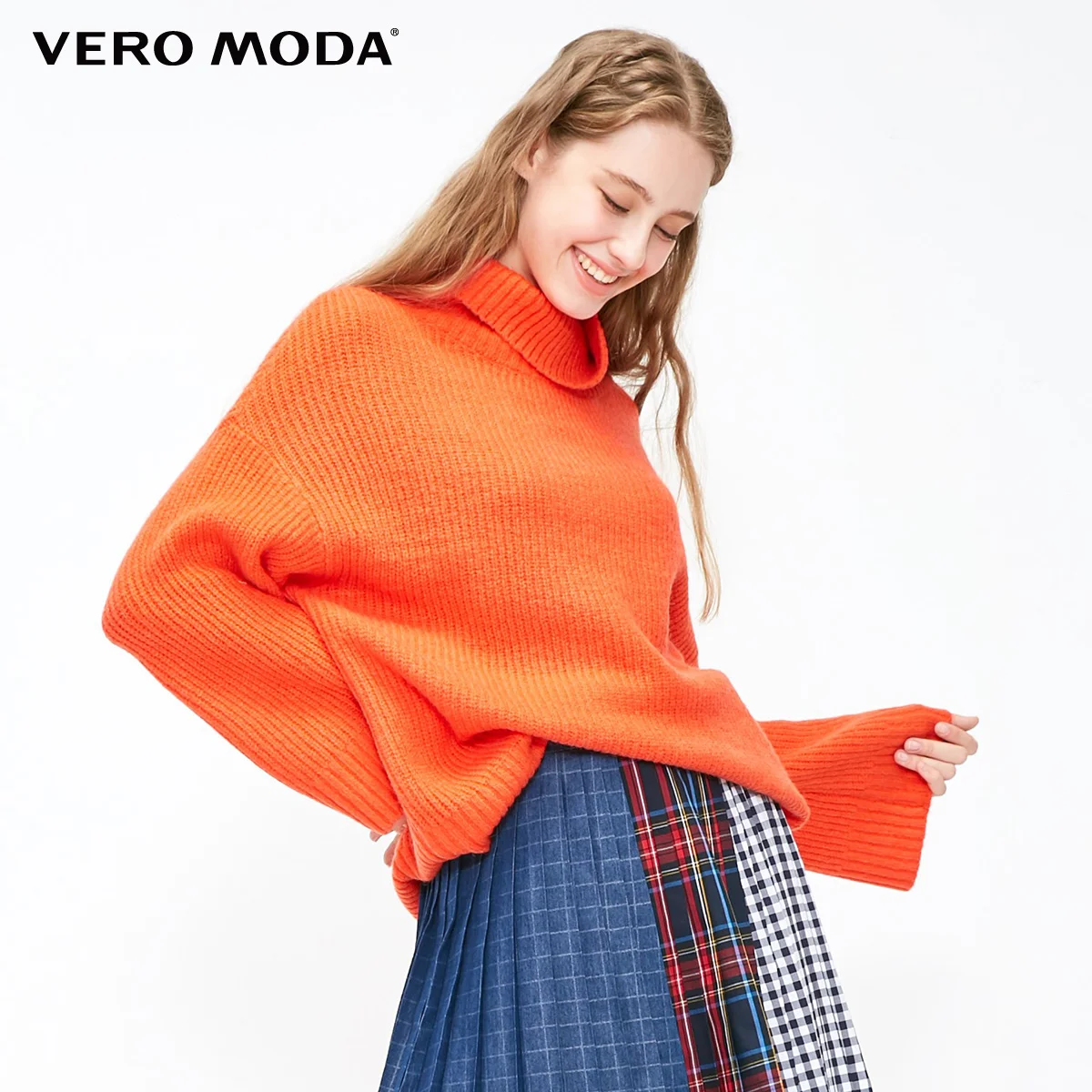 Outrageous orange Vero Moda женский свитер свободного кроя с высоким воротником с заниженным плечом | 318413560 - Цвет: Outrageous orange