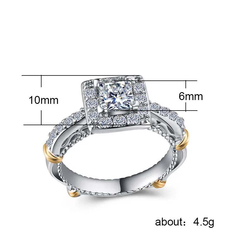 Женское Винтажное кольцо с фианитом Visisap роскошное из белого золота камнями