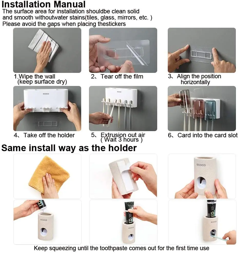 

TuCao Toothbrsuh Holder Wall Mount with Automatic Toothpaste Dispenser Squeezer Kit, Come with 2 Mouth Cups and 1 Bathroom