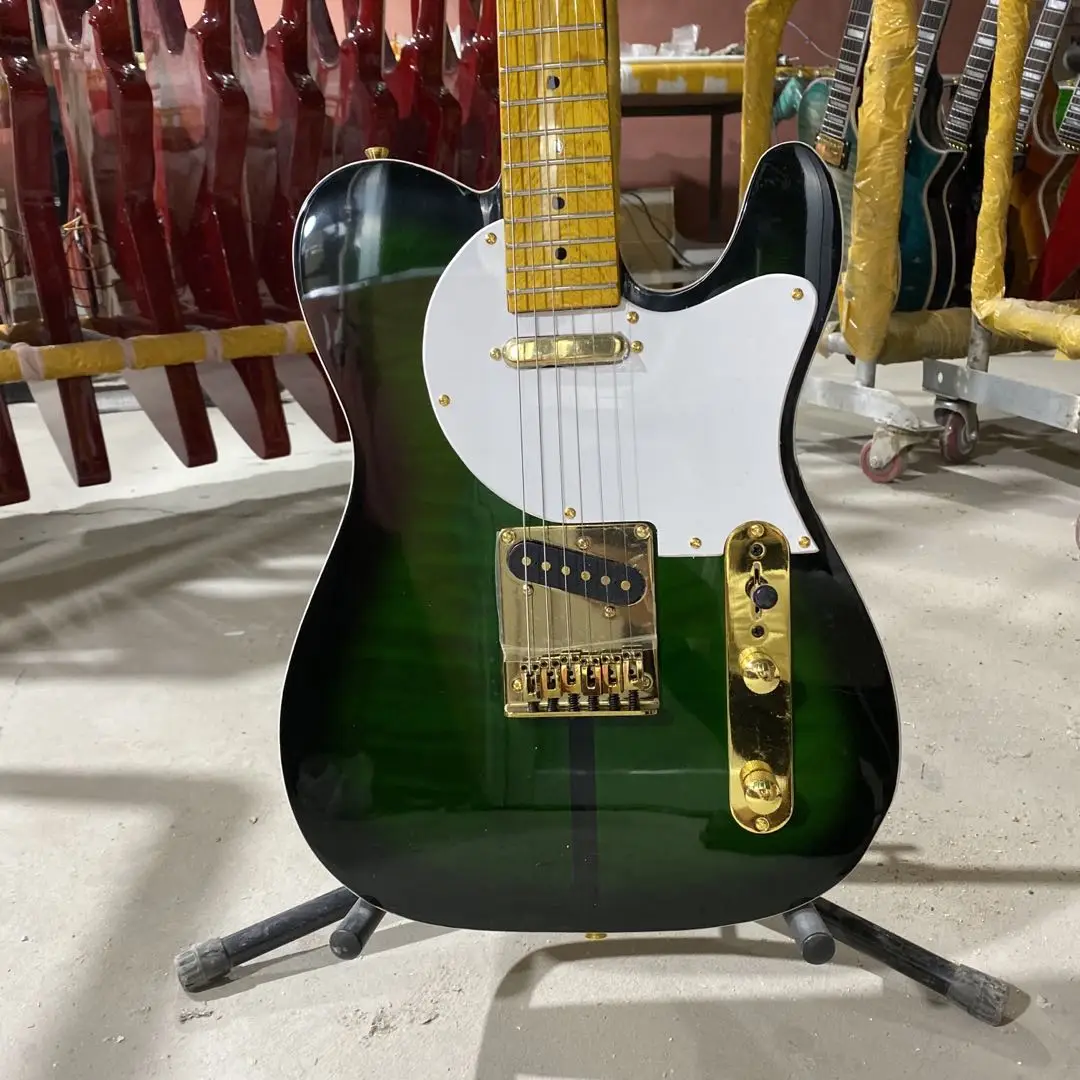 Электрическая гитара Tuff Dog Tele черная круглая зеленая золотая Кленовая