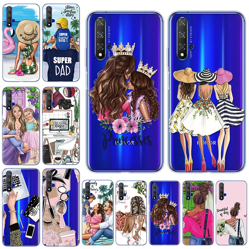 Модные черно-коричневые накладки для мамы и дочки, для huawei Honor 20, чехол s 6,2", мягкие чехлы из ТПУ для huawei Honor 20 Pro, чехол