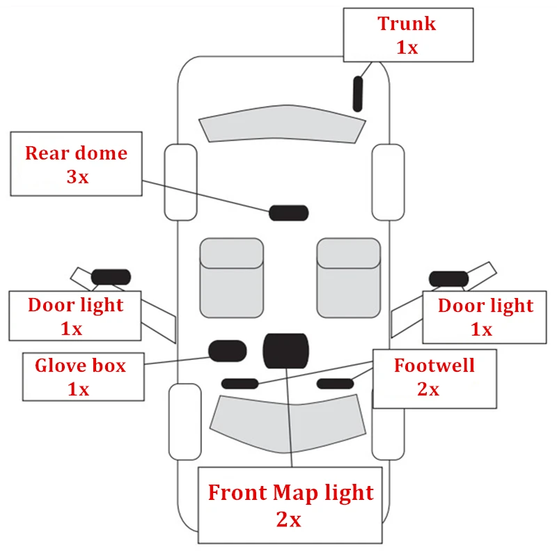 11x Светодиодная лампа внутреннего освещения карта купольный светильник комплект