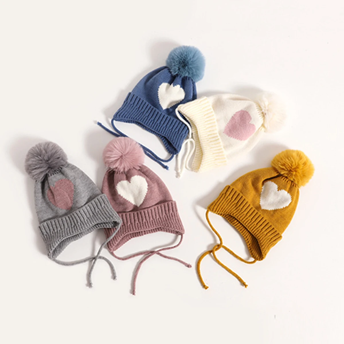 Children Baby Hats for Boys Girls Winter Warm Velvet Knitted Bomber Hat Toddler Hats and Caps for Kids