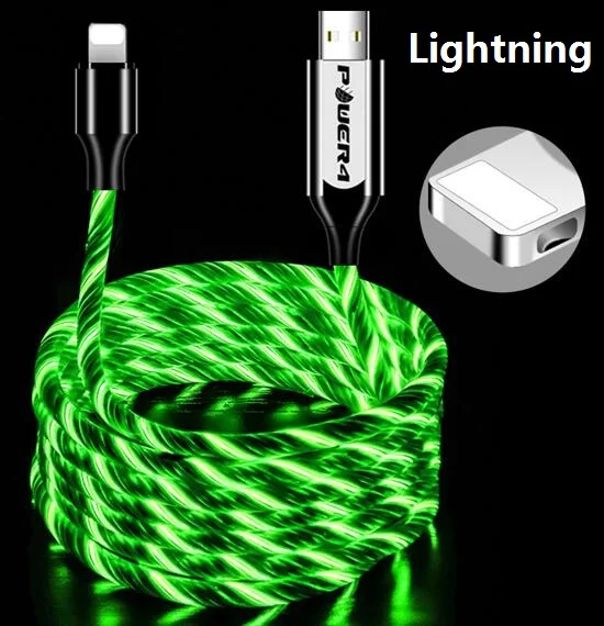 Power4 Прохладный светящийся USB C Микро зарядный кабель три разъема доступны для Lightning/Apple Android type-C зарядки мобильного телефона - Цвет: iPhone-Green