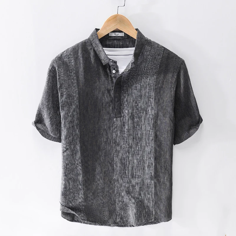

Рубашка Мужская льняная с коротким рукавом, модная дышащая блузка свободного покроя, брендовая сорочка, лето 100%