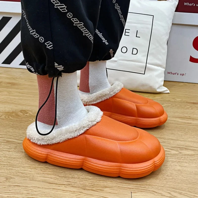 

New Winter Home Women's Slippers luxury platform plush slippers Couple EVA Waterproof Non-slip Soft Warm Furry women Shoes