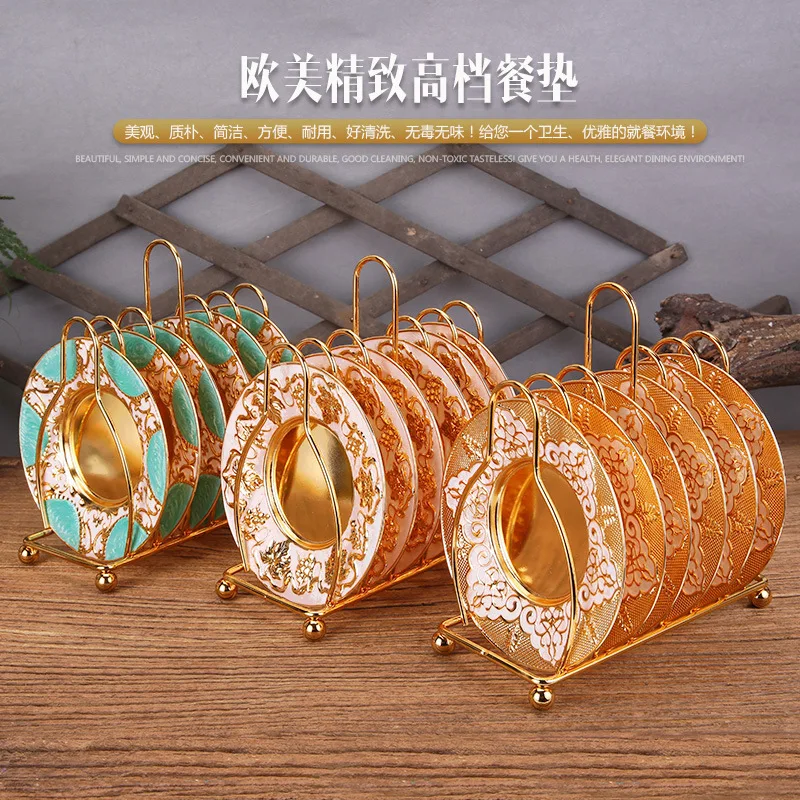 Изысканный набор лотков для торта сушилка посуды 6 в 1 Золотые/синие подставки