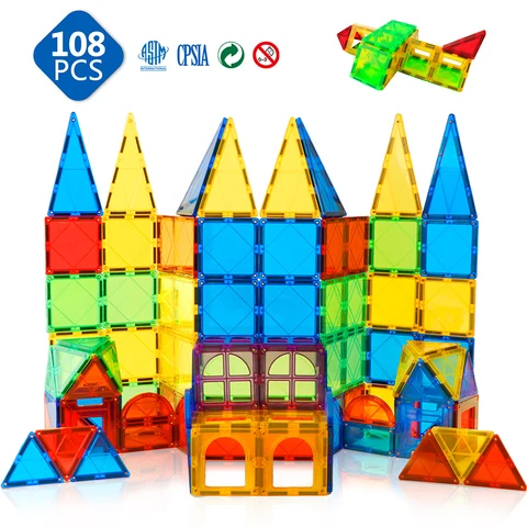 108шт Большой размер Магнитные плитки 3D Конструктор Строительные блоки Набор Магнитные развивающие игровые игрушки для детей Подарки