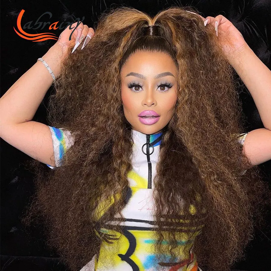 

Yaki Highlight Honey Blonde HD Transparent Lace Frontal Human Hair Wigs Ombre Kinky Curly Lace Front Wig Pre Plucked 13x6x1