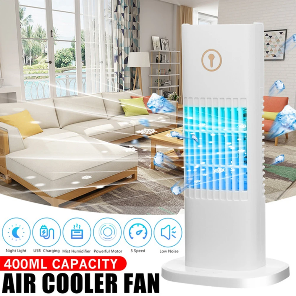 

300ML Quiet Cooling Fan with 3-Speed Options, USB Powered Air Cooler Humidifier Purifier Light Desktop Air Cooler Fan