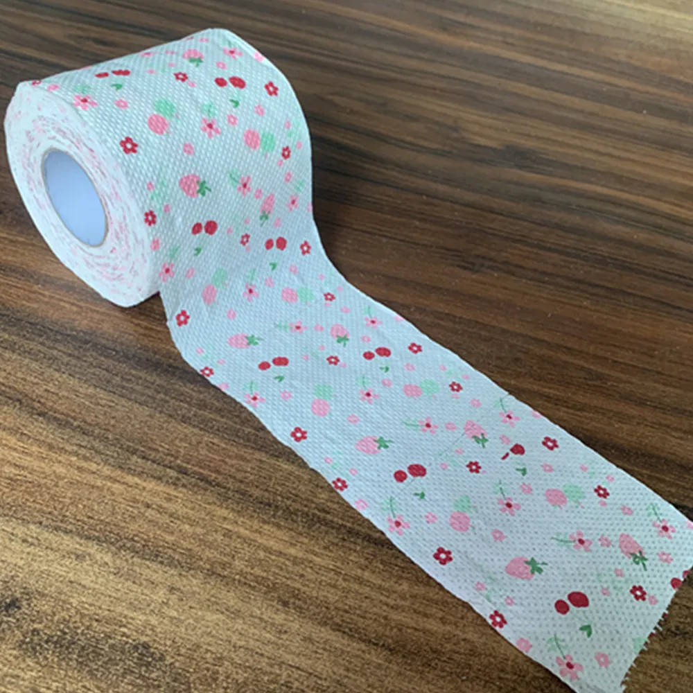 

30m 1roll Flower Strawberry Fruit Design Printed Paper Toilet Tissues Roll Napkin For WC Christmas Wholesale Supply