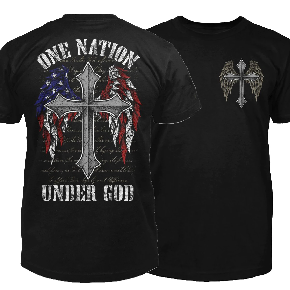 

США-одна страна под Богом. Футболка со звездами и полосками в виде крыла и Креста. Летняя хлопковая Футболка короткий рукав с круглым вырезо...