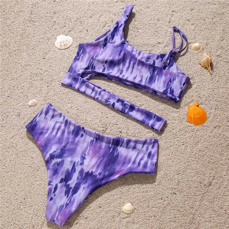 

Rivertrip Push Up Bikinis High Waist Women's Swimsuit 2021 Cut Out Swimwear Women Tie Dye Bathing Suits Sexy Biquini Summer