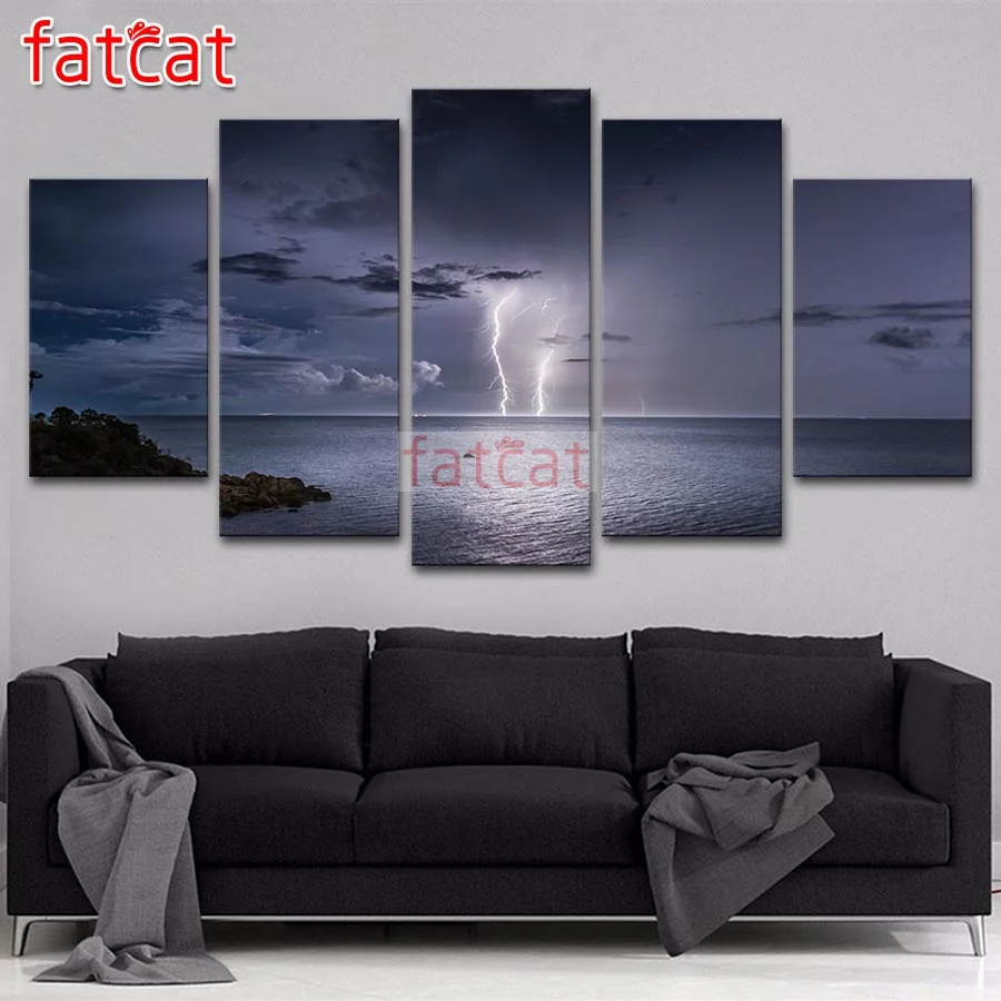 FATCAT Lightning природный пейзаж 5 панель Diy Алмазная картина полностью квадратная