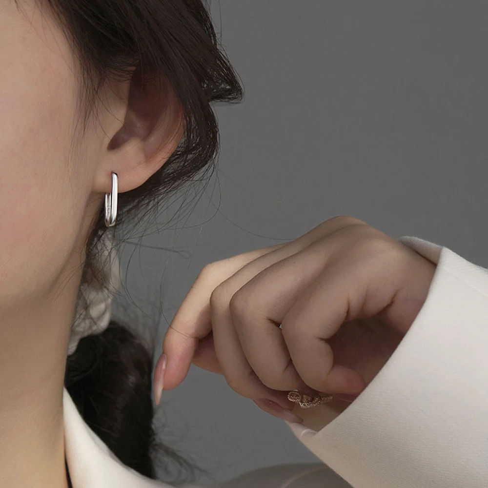 

925 Sterling Silver Korean New Trendy O-Shape Square Hoop Earrings Temperament Simple Charm Elegant Jewelry Accessories