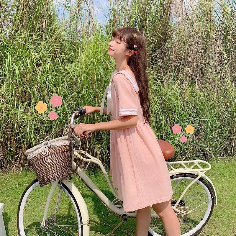 Женское платье с коротким рукавом свободное винтажное в японском стиле и