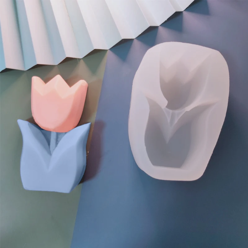 

Geometric Tulip Scented Candle Mold Mother's Day DIY Flower Handmade Soap Making Plaster Soy Wax Mold Tools