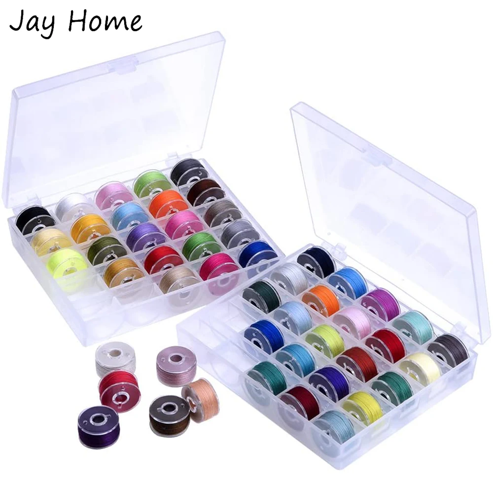 

50Pcs Assorted Colors Thread Bobbins for Embroidery Sewing Machine DIY Embroidery Thread Sewing Bobbin Threads with Storage Case