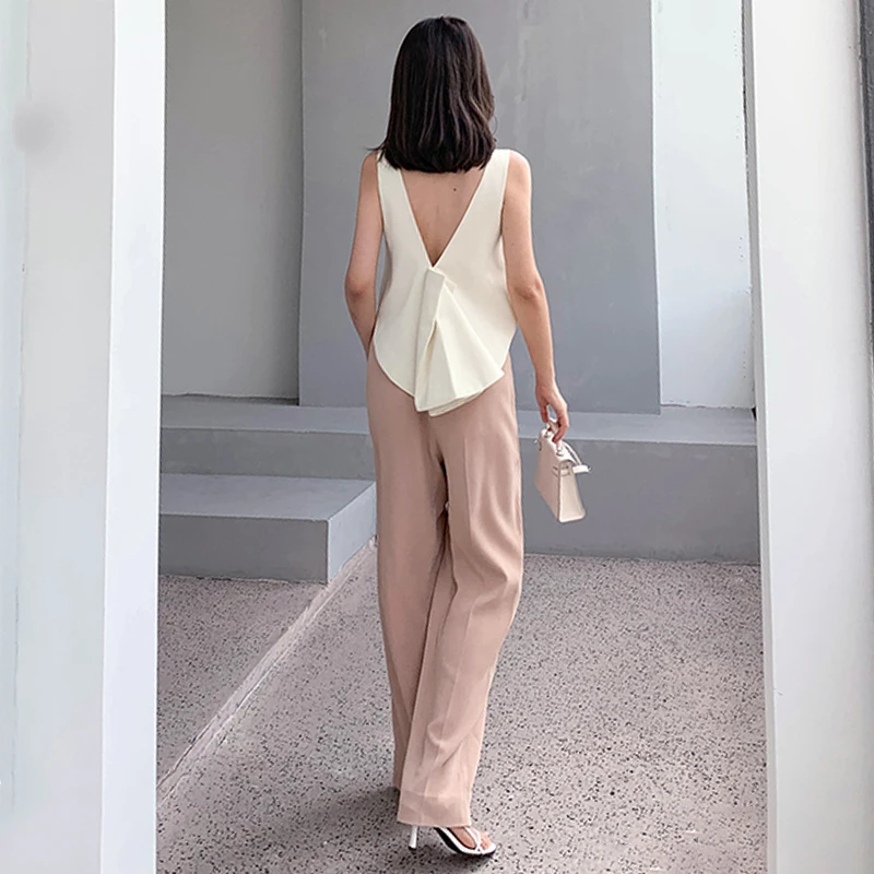 

TWOTWINSTYLE Casual Loose White Vests For Women O Neck Sleeveless Korean Minimalist Bowknot Tank Tops Female 2021 Summer Fashion
