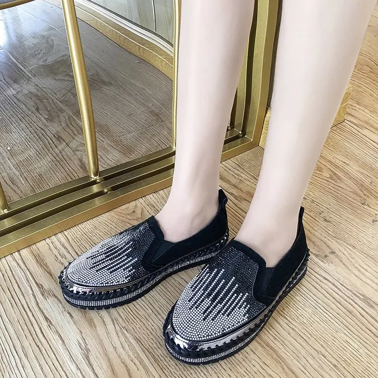 

Women Flats Crystal Ladies Glitter Bling Loafers Patchwork Flat Platform Fashion Woman Spring Casual Moccasins Female Shoes 2020