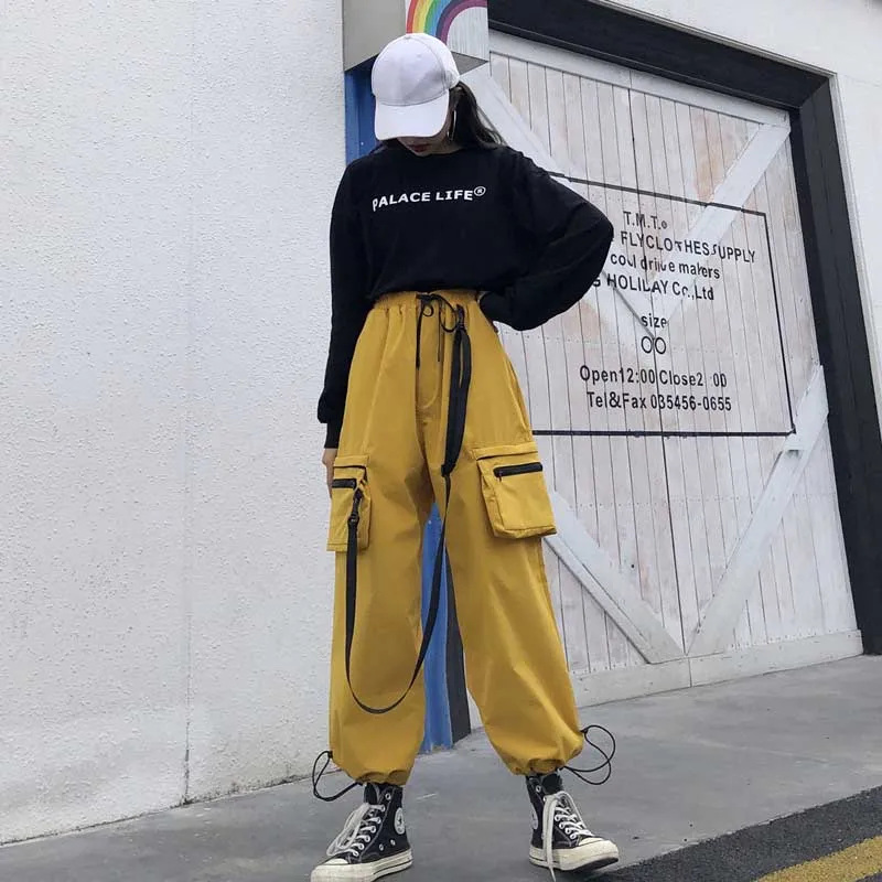 Женские брюки в стиле хип хоп женские карго с лентами для женщин весенние