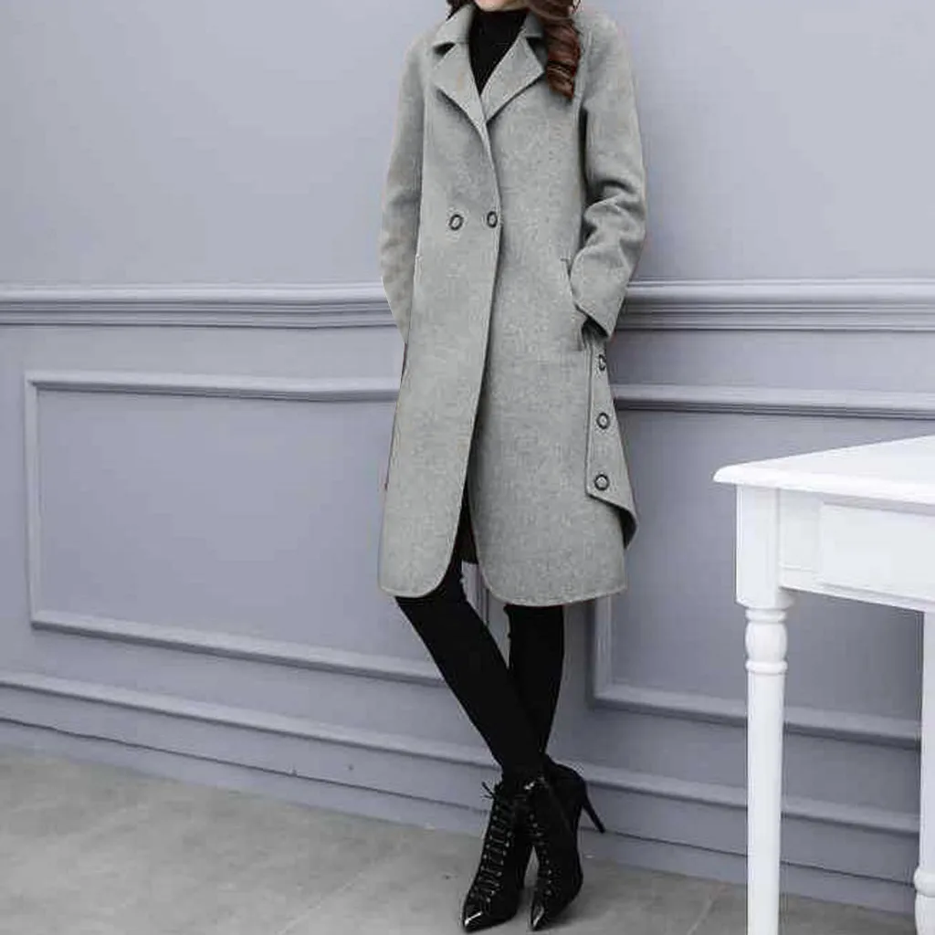 Women Outerwear Overcoat Autumn Winter Jacket New Fashion Long Woolen Coat Women Long Sleeve Slim Solid Female Wool Coats#108