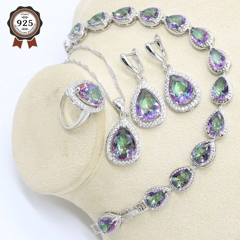 Разноцветные радужные камни в форме капли воды серебряный цвет Дубай