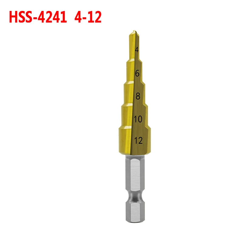 4-12mm Hexagon HSS шаг сверла титановое покрытие 4-12 мм 4-22 мм 4-32 мм конус отверстие резак 1/" Шестигранная ручка треугольник ручка бит для металла дерева - Цвет: 4-12mm Hexagon