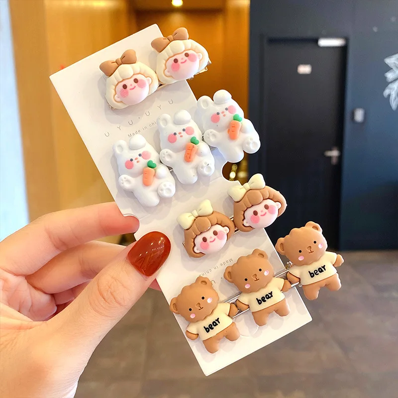 

Cute Rabbit Hair Accessories Bear Hairpins Girls Side Top Hairclips Cartoon Sweet Girl Biscuit Headdress Retro Hair Bows