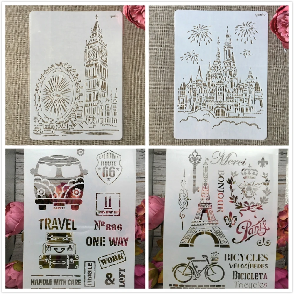 

4Pcs A4 29cm Castle London Tower DIY Layering Stencils Wall Painting Scrapbook Coloring Embossing Album Decorative Template