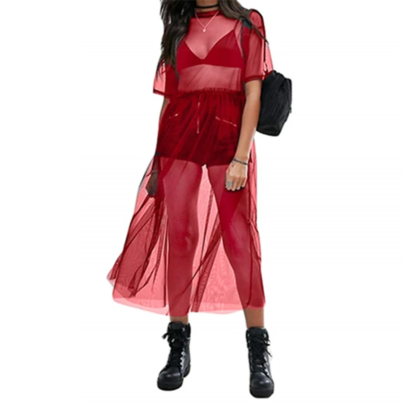 Летнее платье 2020 женские черные прозрачные сетчатые миди платья прозрачная