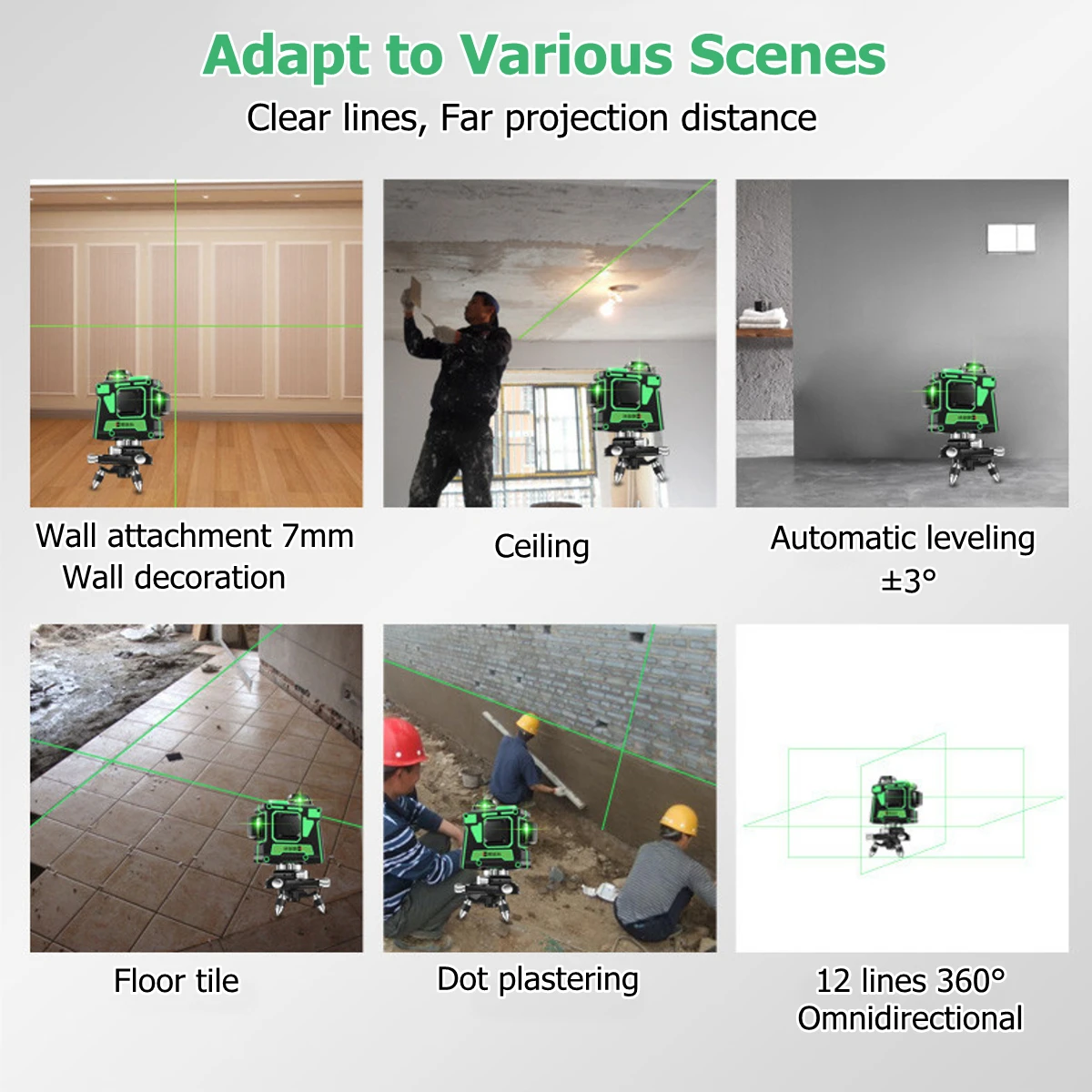 

12/16 Lines 3D/4D Green Laser Level Self-Leveling 360 Degrees Horizontal And Vertical Cross Lines Green Laser Line With Tripod