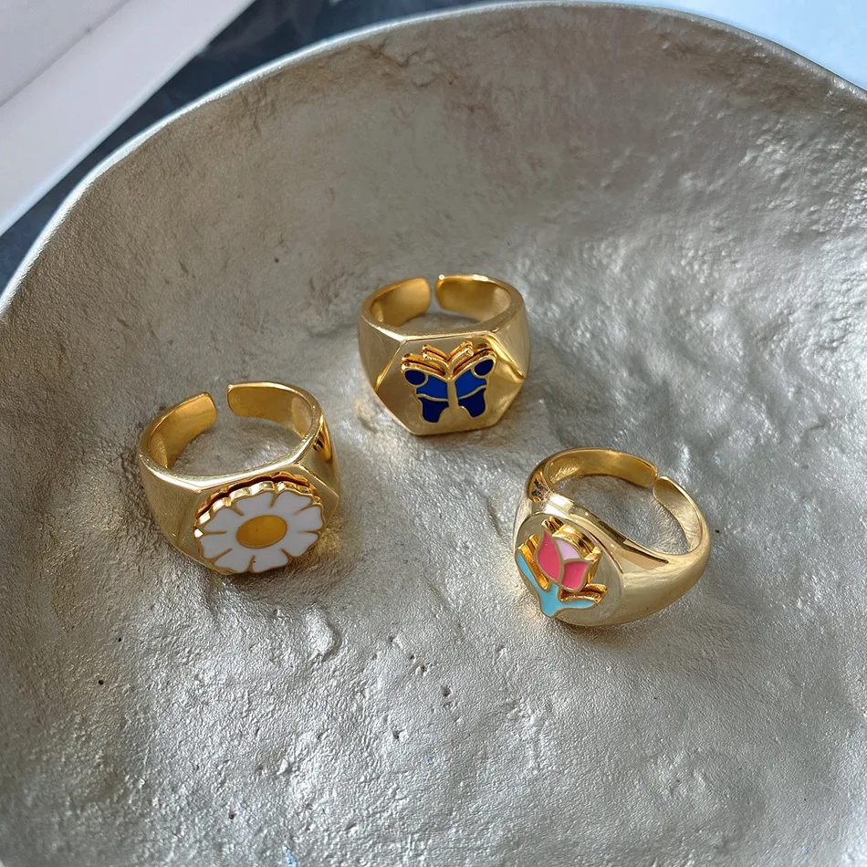 Женское кольцо из серебра 100% пробы с цветком и бабочкой|Кольца| |