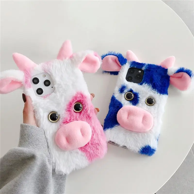

Plush Phone Cover Cow Pattern Case Compatible for iPhone 12 Pro Max