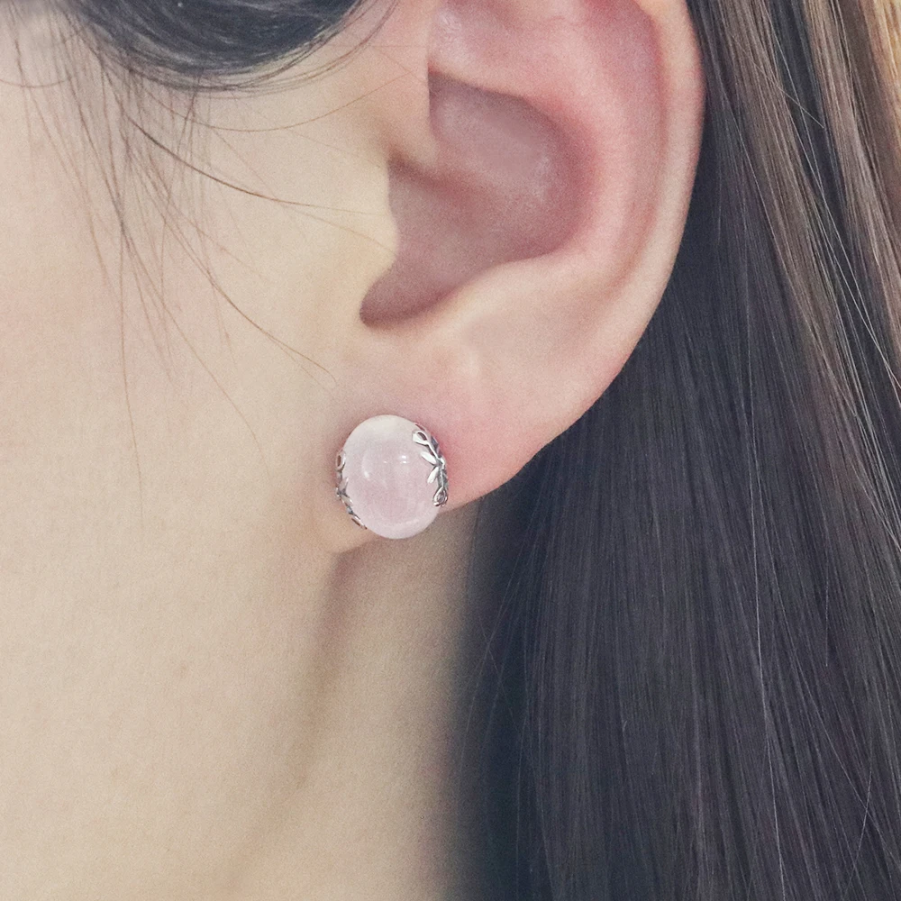 Серьги женские из серебра 925 пробы с натуральным розовым кварцем | Украшения и