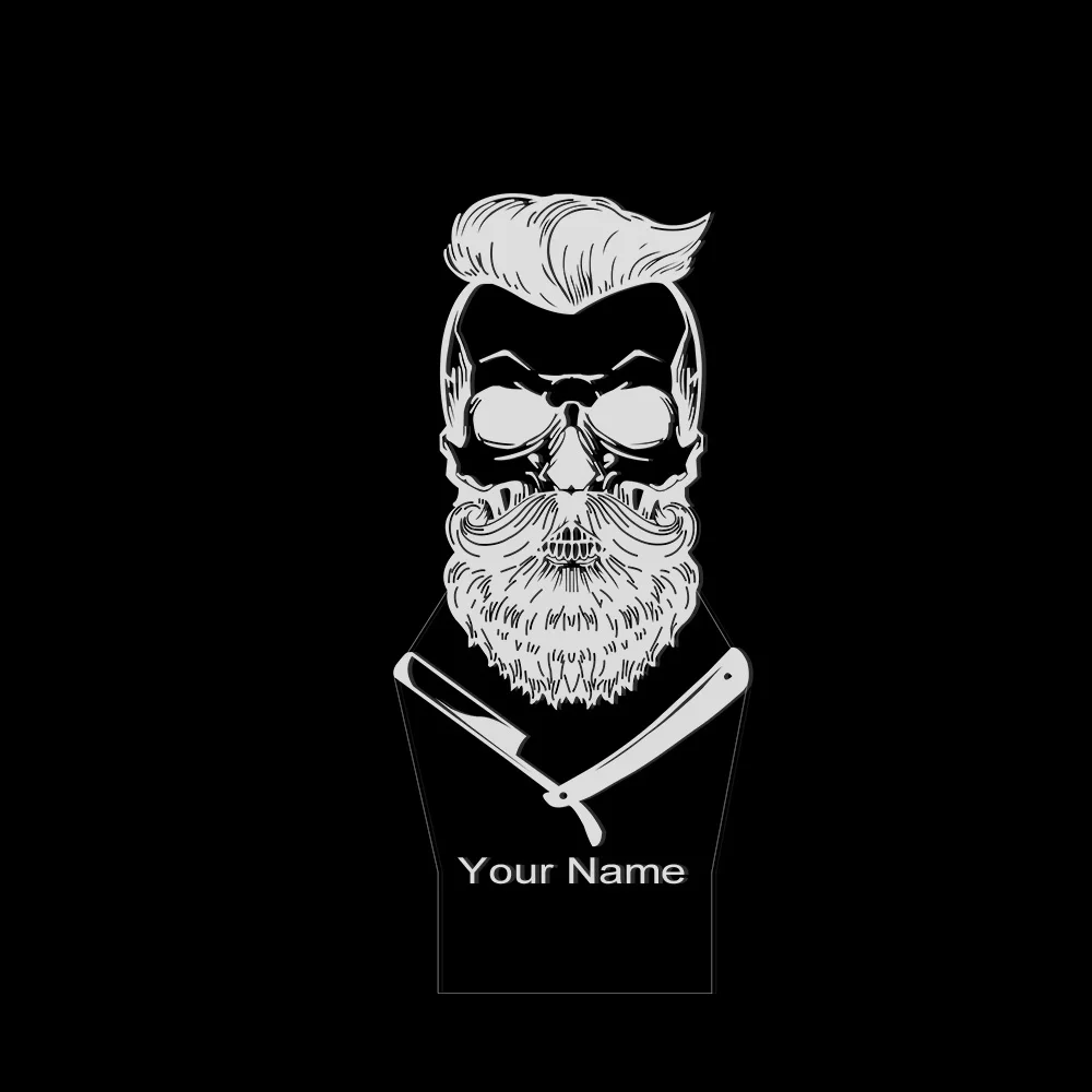 Парикмахерская череп 3D Оптические иллюзии светильник Hipster Скелет Парикмахерская бритья светодиодный Ночной светильник в виде усов стол с черепами визуальный Лампа неоновая вывеска