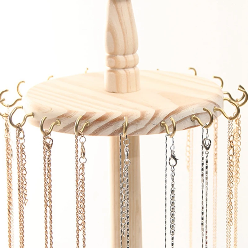 

Wood 18 Hook Necklace Rack Jewelry Rotating Jewelry Display Rack Rack Hanging Jewelry Storage Box