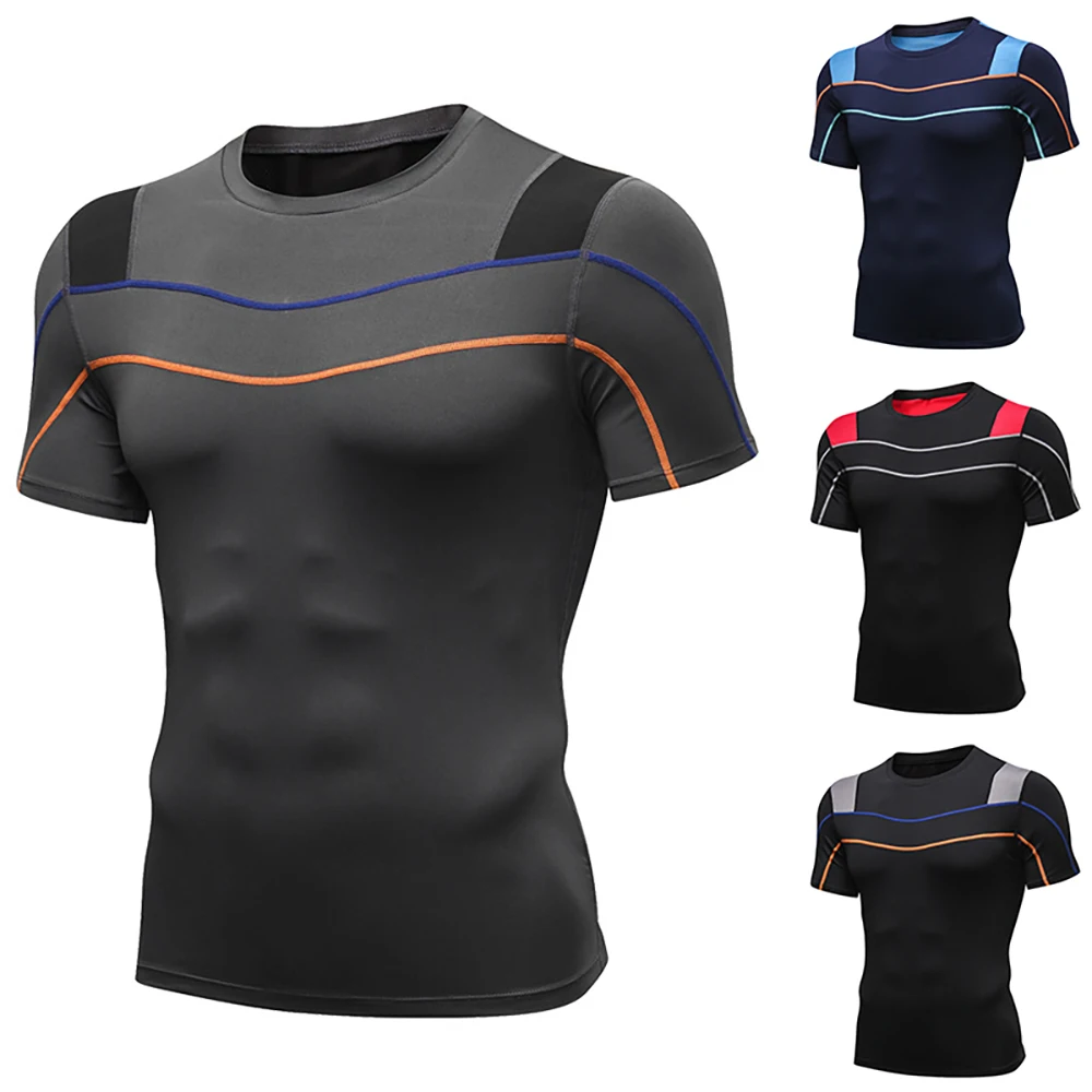 Мужские модные Эластичные Обтягивающие быстросохнущие футболки мужские с