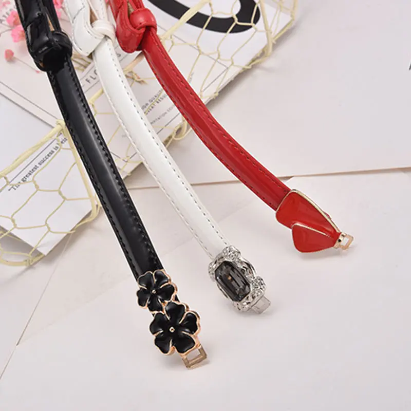 

Sale New design belts thin adjust belt PU leather For dress cummerbunds women waistbands red flower buckle square Belts
