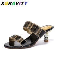xgravity plus size 34 41 fashion plaid design mid high heel pumps sexy ladies crystal shoes elegant womens party shoes ladies