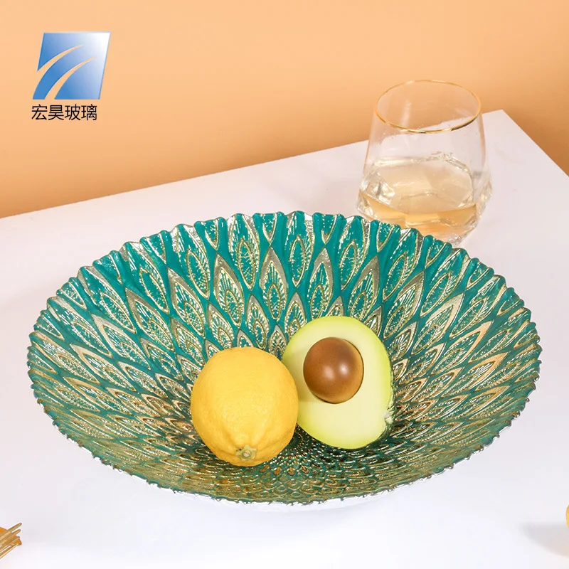 

European peacock glass large fruit plate living room, home, coffee table modern creative snack fruit basket