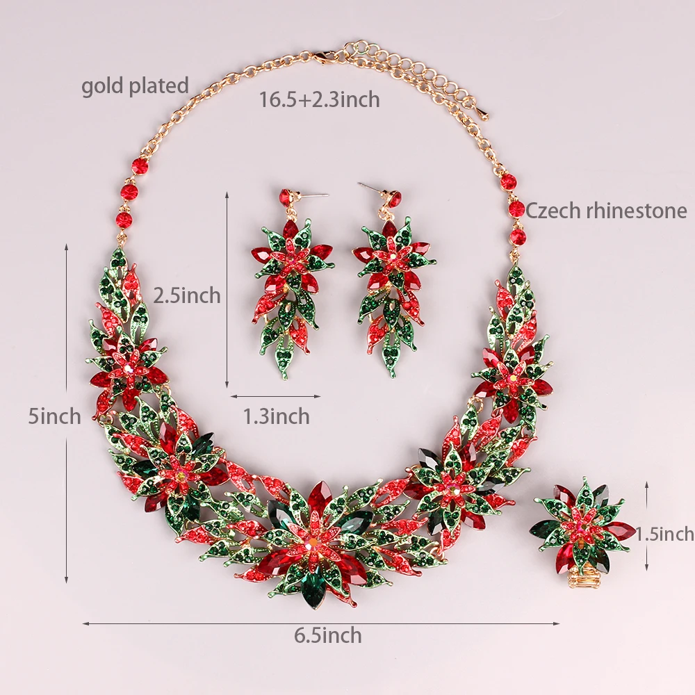 Роскошное кристаллическое ожерелье серьги кольцо комплект ювелирных изделий