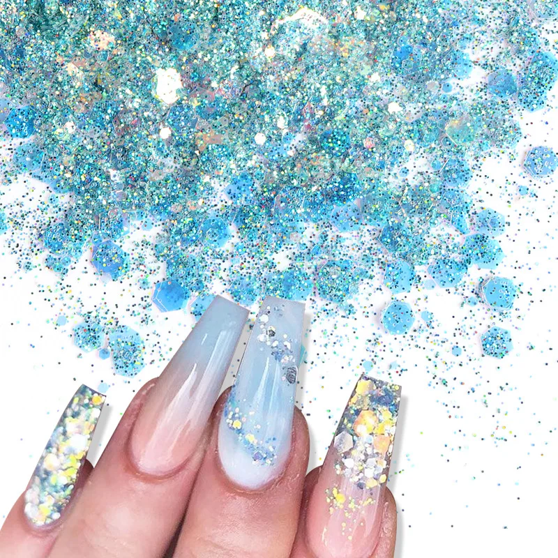 

2g Laser Holographic Fairy Pupil Glitter Sequins, Large and Small Hexagonal Corner Sequins Mixed Patch Decorative Nail Tools