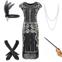 womens flapper dresses 1920s beaded fringed great gatsby dress waccessories set xs xxl